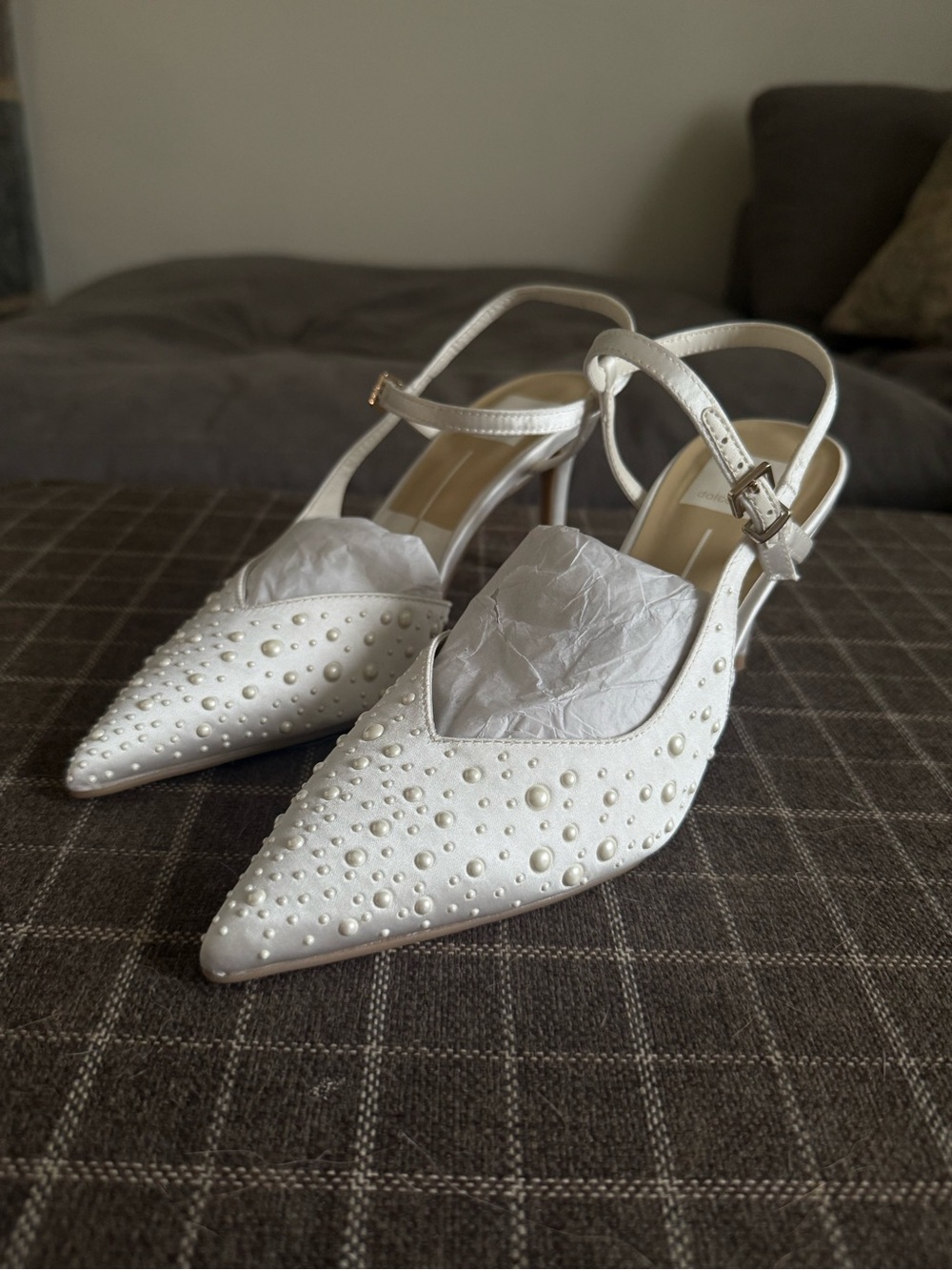 DV by Dolce Vita Karly Ivory Pearl-Studded Pointed Slingback Heels - Picture 2 of 7